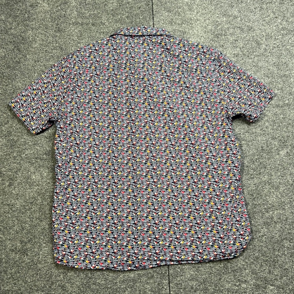 Johnston & Murphy Men's Large Flamingo Print Cotton Short Sleeve Shirt Navy - Picture 3 of 8